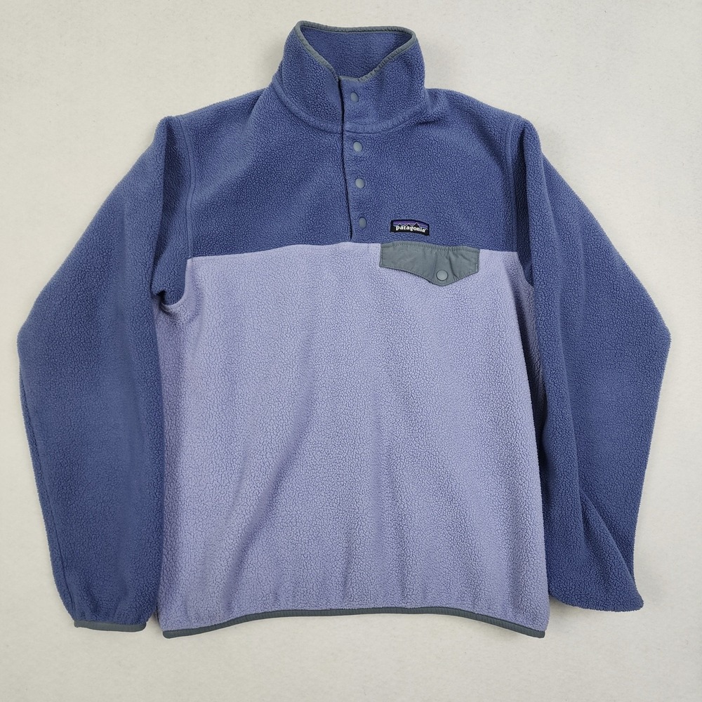 Patagonia Synchilla Snap-T Pullover Top Women Medium Navy Blue Colorblock Fleece